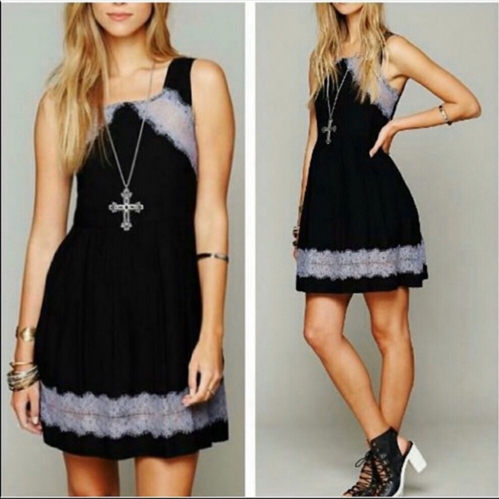 Free People Black Georgia Purple Lace Dress Sz 2